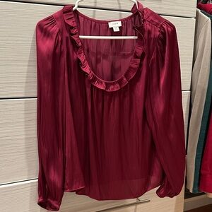 J. Crew Burgundy Ruffled Silk Blouse